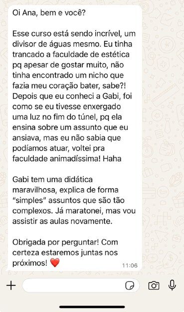 Depoimento de aluna sobre o curso Hemograma na Estética